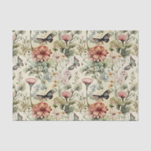 Antiek Vlinder en Bloemen Decoupage Tissuepapier