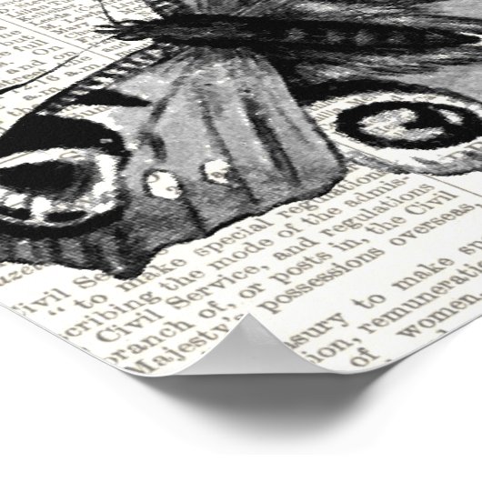 Antiek  vlinder en Script Black & White Poster (Hoek)
