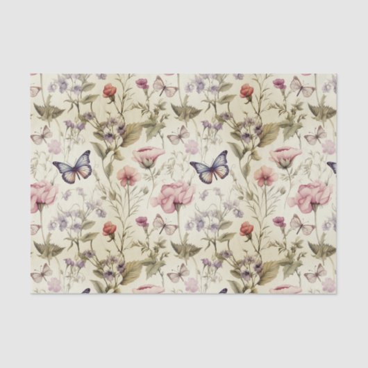 Antiek Vlinders en Bloemen Decoupage Tissuepapier (Voorkant)