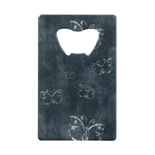 Antiek vlinders op donkerblauw creditkaart flessenopener