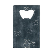 Antiek vlinders op donkerblauw creditkaart flessenopener (Achterkant)