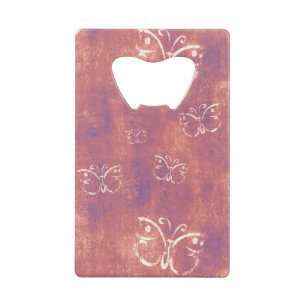 Antiek vlinders op Paars en roze Creditkaart Flessenopener