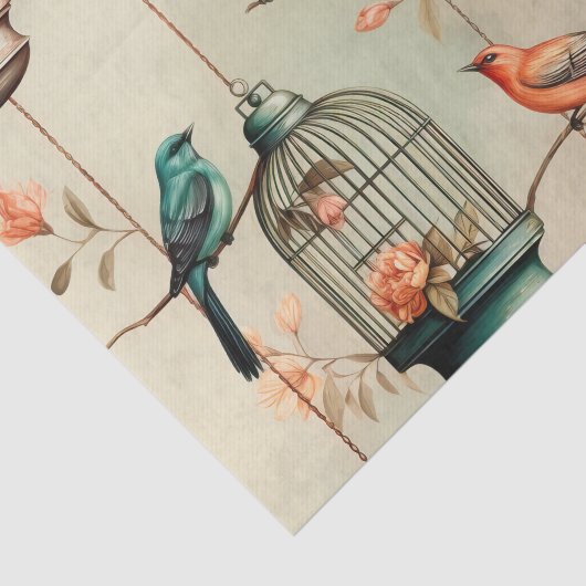  Antiek Vogelkooien en Vogeldecoupage Tissuepapier (Detail)