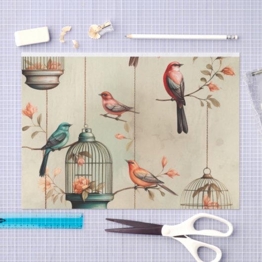  Antiek Vogelkooien en Vogeldecoupage Tissuepapier (Craft)