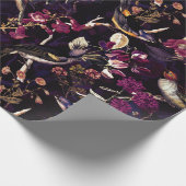 Antiek vogels en bloemen op paars cadeaupapier (Hoek)