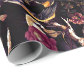 Antiek vogels en bloemen op paars cadeaupapier (Rol Hoek)