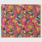 Antiek vogels en bloemen patroon op roze cadeaupapier (Vlak)