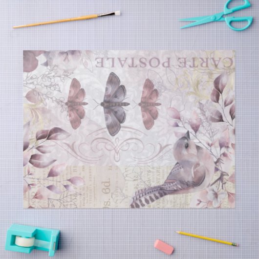 Antiek vogelvlinder  ephemera ontkoppeling tissuepapier (Craft)