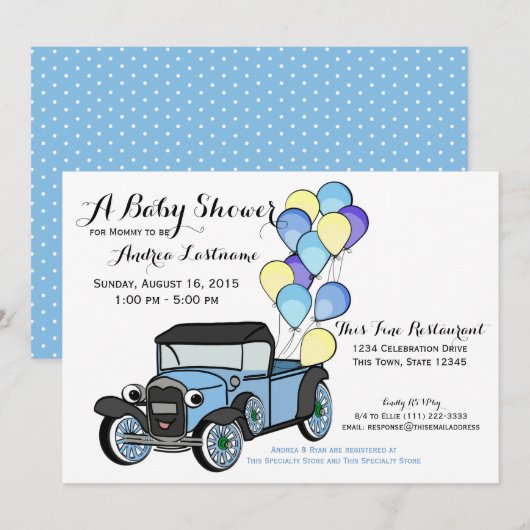 Antiek Vrachtwagen Baby shower Kaart (Voorkant / Achterkant)