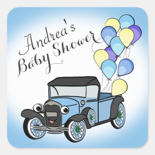 Antiek Vrachtwagen Baby shower Vierkante Sticker (Voorkant)