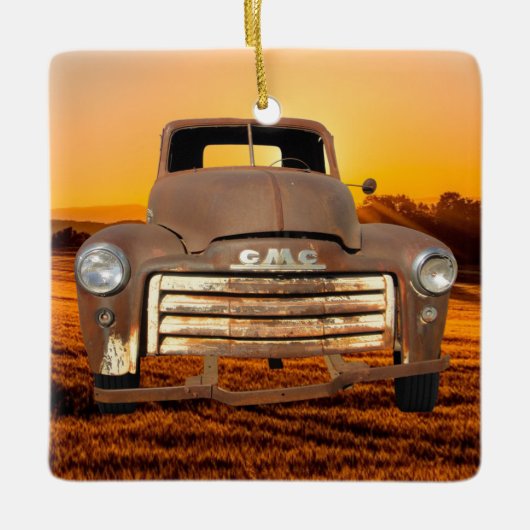 Antiek vrachtwagen  Vrachtwagen Boerderij Keramisch Ornament (Voorkant)