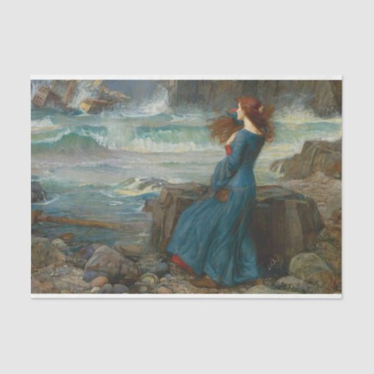 Antiek vrouw die naar de oceaan kijkt Tissuepapier (Voorkant)