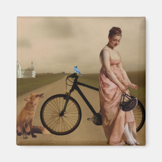 Antiek vrouw met fiets magneet (Voorkant)