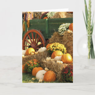 Antiek wagen & pompoen herfstdisplay feestdagen kaart