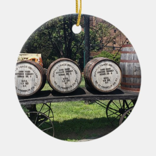 Antiek Wagon met Bourbon-vaten Keramisch Ornament (Voorkant)