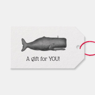 Antiek walvistekening uit de 19e eeuw N Cadeaulabel