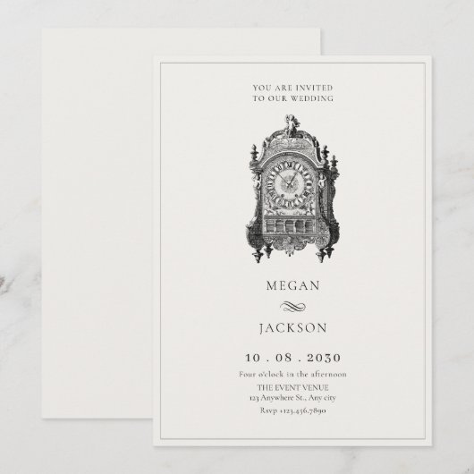  antiek wandklok bruiloft kaart (Voorkant / Achterkant)