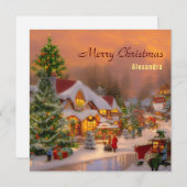 Antiek Waterverf Gedetailleerd Kerstdorp Feestdagenkaart (Voorkant / Achterkant)