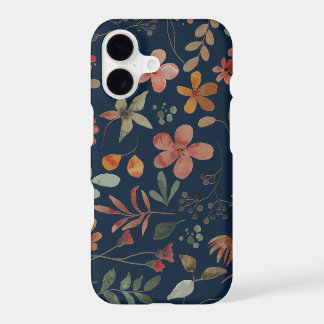 Antiek Waterverf Print Bloemen op Navy