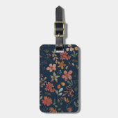 Antiek Waterverf Print Bloemen op Navy Bagagelabel (Voorkant verticaal)