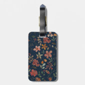 Antiek Waterverf Print Bloemen op Navy Bagagelabel (Achterkant verticaal)
