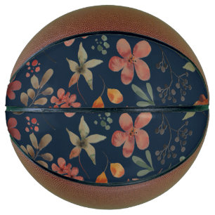 Antiek Waterverf Print Bloemen op Navy Basketbal
