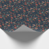 Antiek Waterverf Print Bloemen op Navy Cadeaupapier (Hoek)