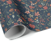 Antiek Waterverf Print Bloemen op Navy Cadeaupapier (Rol Hoek)