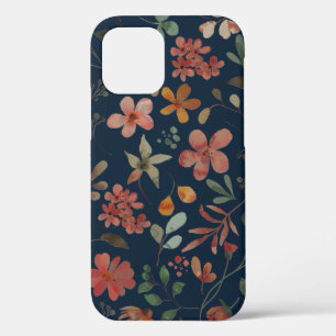 Antiek Waterverf Print Bloemen op Navy Case-Mate iPhone Case