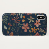 Antiek Waterverf Print Bloemen op Navy Case-Mate iPhone Case (Achterkant (horizontaal))