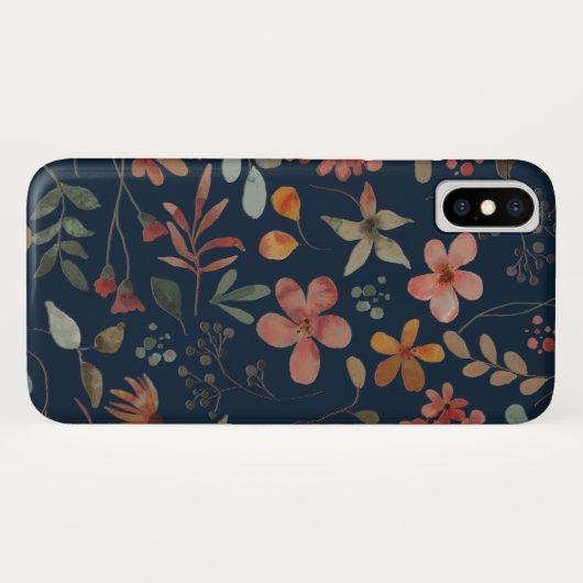 Antiek Waterverf Print Bloemen op Navy Case-Mate iPhone Case (Achterkant (horizontaal))