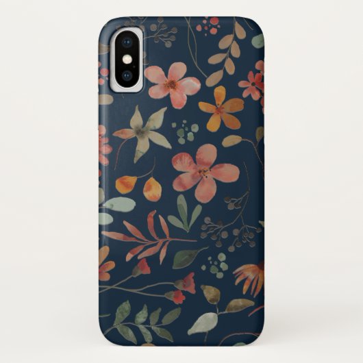 Antiek Waterverf Print Bloemen op Navy Case-Mate iPhone Case (Achterkant)