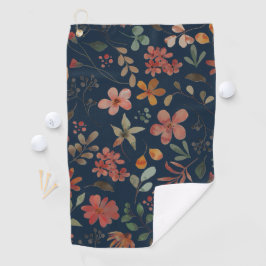 Antiek Waterverf Print Bloemen op Navy Golfhanddoek