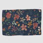 Antiek Waterverf Print Bloemen op Navy Golfhanddoek (Horizontaal)