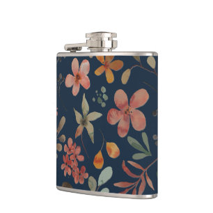 Antiek Waterverf Print Bloemen op Navy Heupfles