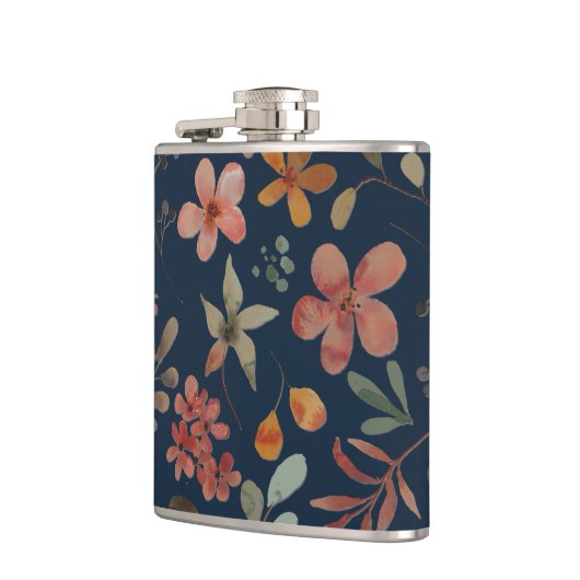 Antiek Waterverf Print Bloemen op Navy Heupfles (Links)