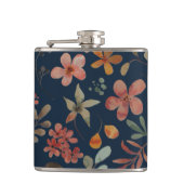 Antiek Waterverf Print Bloemen op Navy Heupfles (Voorkant)