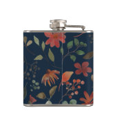 Antiek Waterverf Print Bloemen op Navy Heupfles (Achterkant)