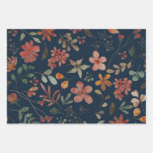 Antiek Waterverf Print Bloemen op Navy Inpakpapier Vel (Voorkant)
