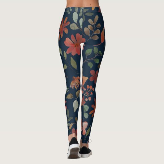 Antiek Waterverf Print Bloemen op Navy Leggings (Achterkant)