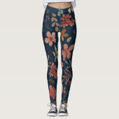 Antiek Waterverf Print Bloemen op Navy Leggings (Voorkant)