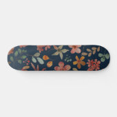 Antiek Waterverf Print Bloemen op Navy Persoonlijk Skateboard (Horizontaal)