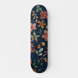 Antiek Waterverf Print Bloemen op Navy Persoonlijk Skateboard