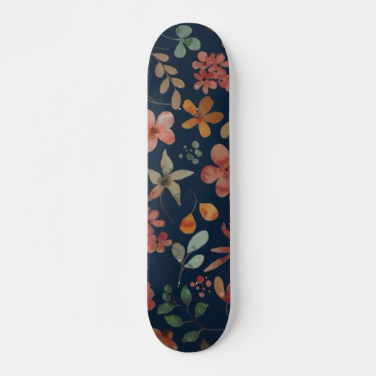 Antiek Waterverf Print Bloemen op Navy Persoonlijk Skateboard (Voorkant)