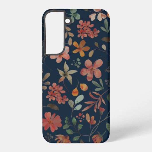 Antiek Waterverf Print Bloemen op Navy Samsung Galaxy Hoesje (Achterkant)
