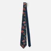 Antiek Waterverf Print Bloemen op Navy Stropdas (Voorkant)