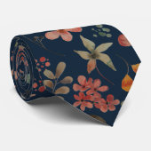 Antiek Waterverf Print Bloemen op Navy Stropdas (Opgerold)
