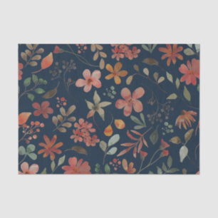 Antiek Waterverf Print Bloemen op Navy Tissuepapier