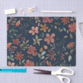Antiek Waterverf Print Bloemen op Navy Tissuepapier (Craft)