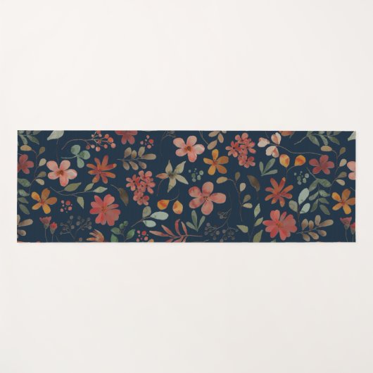 Antiek Waterverf Print Bloemen op Navy Yogamat (Voorkant (horizontaal))